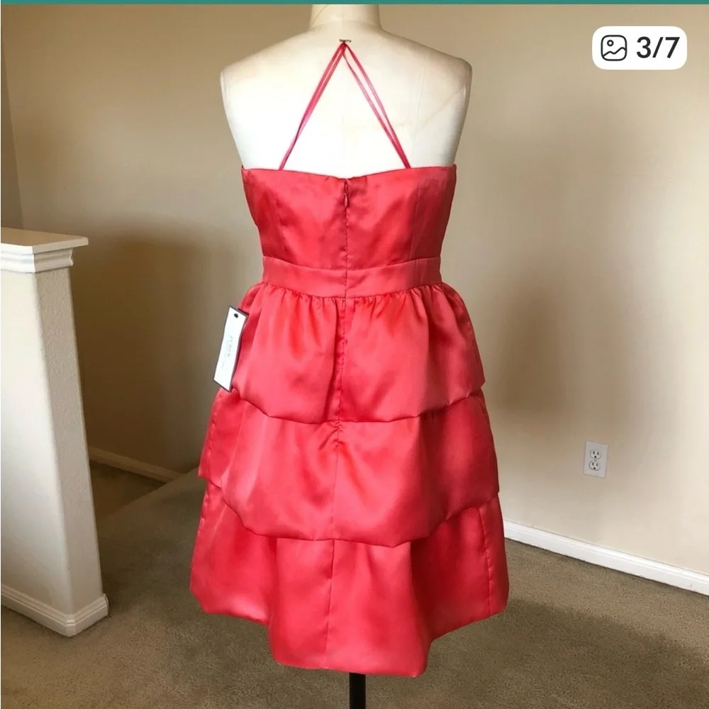 J CREW Ornamental Pink silk organza tiered Soiree strapless cocktail dress - Picture 3 of 6